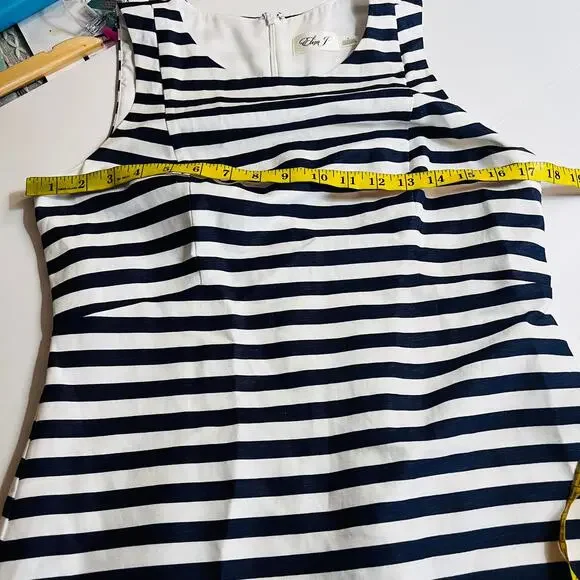 Eliza J Linen Blend Striped Tassel Hem Dress Size 6 NEW Blue White - Picture 6 of 10